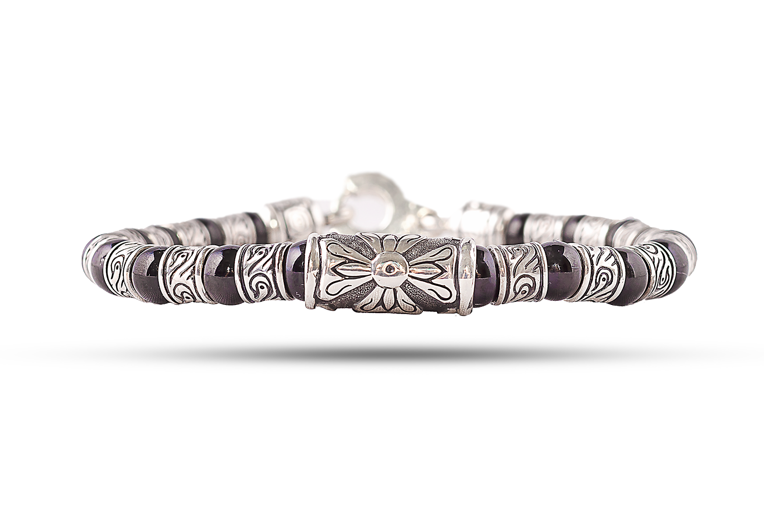 Bracelet in jet and silver 6 mm