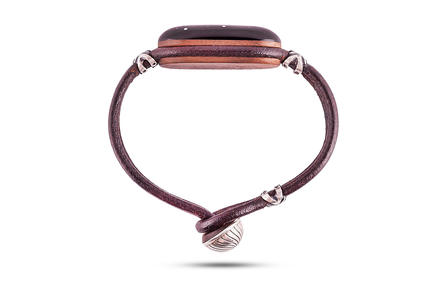 Bracelet in leather, silver and jet
