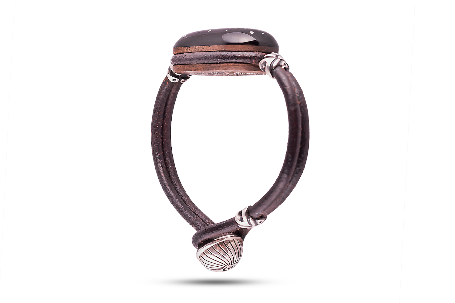 Bracelet in leather, silver and jet