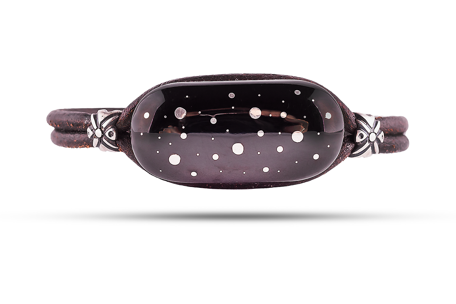 Bracelet in leather, silver and jet