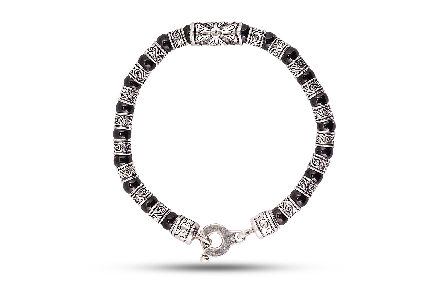 Bracelet in jet and silver 6 mm