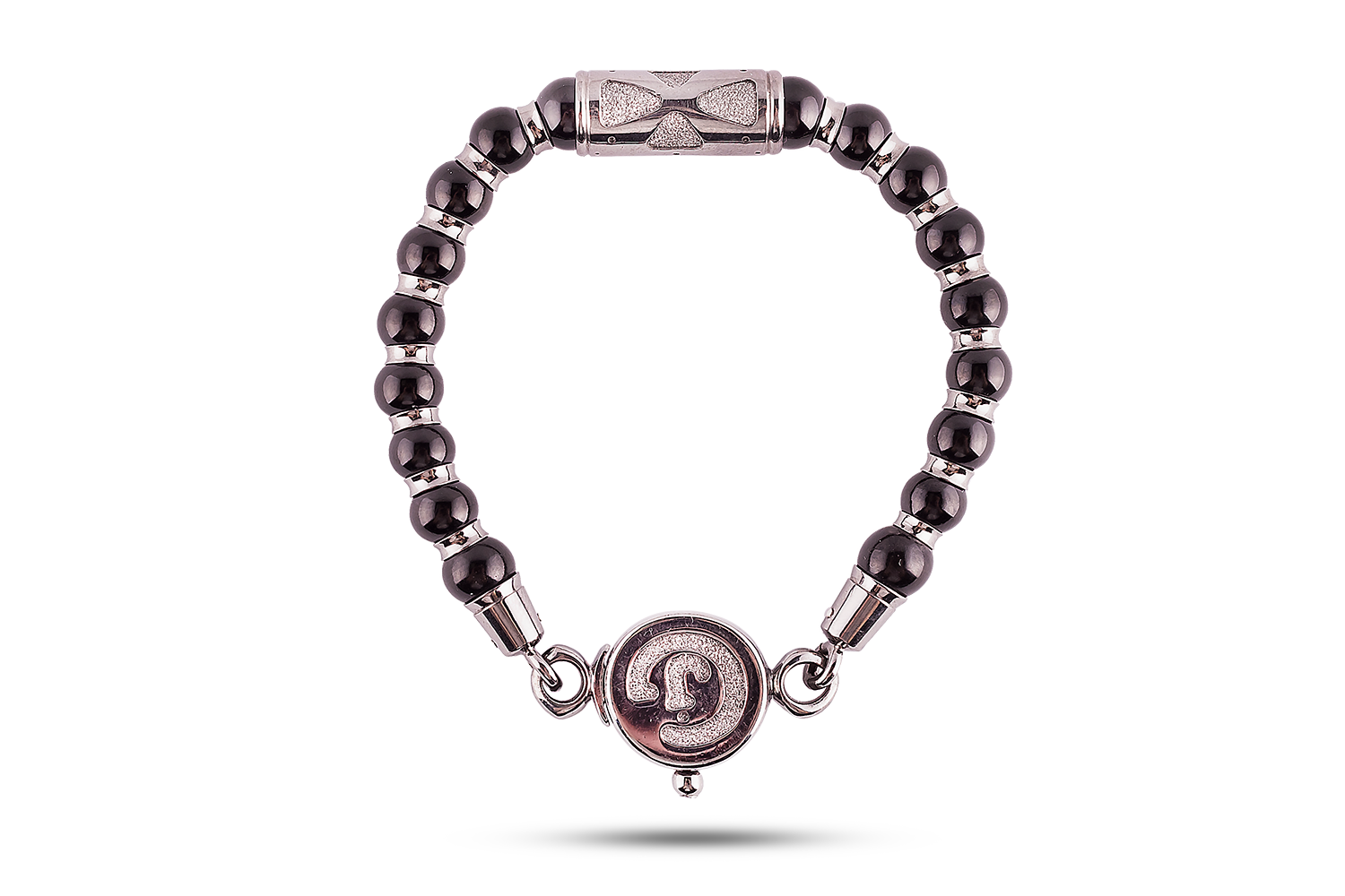 Bracelet in jet and silver 6 mm