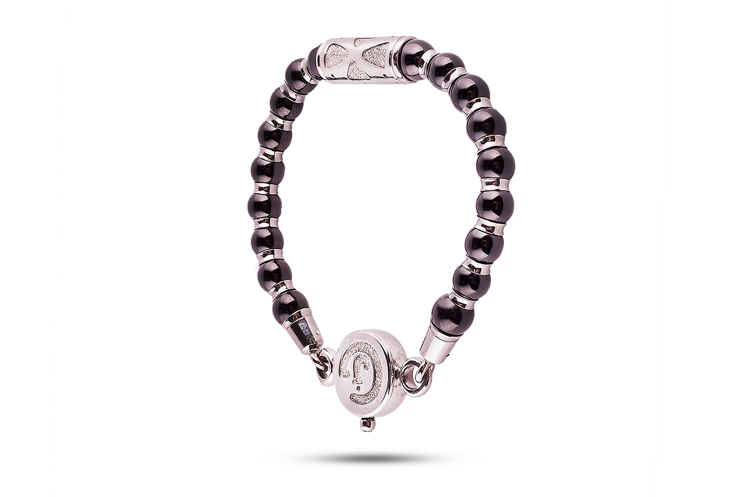 Bracelet in jet and silver 6 mm
