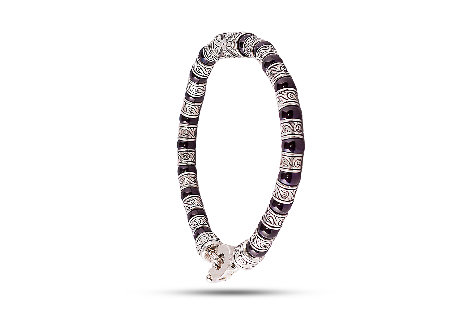 Bracelet in jet and silver 6 mm