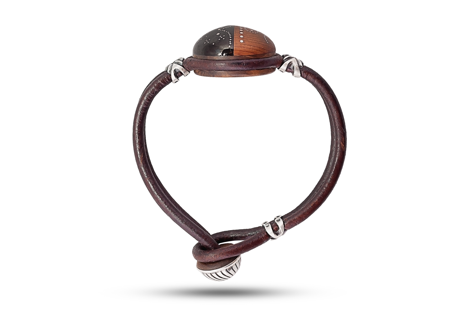 Bracelet in silver, jet and wood