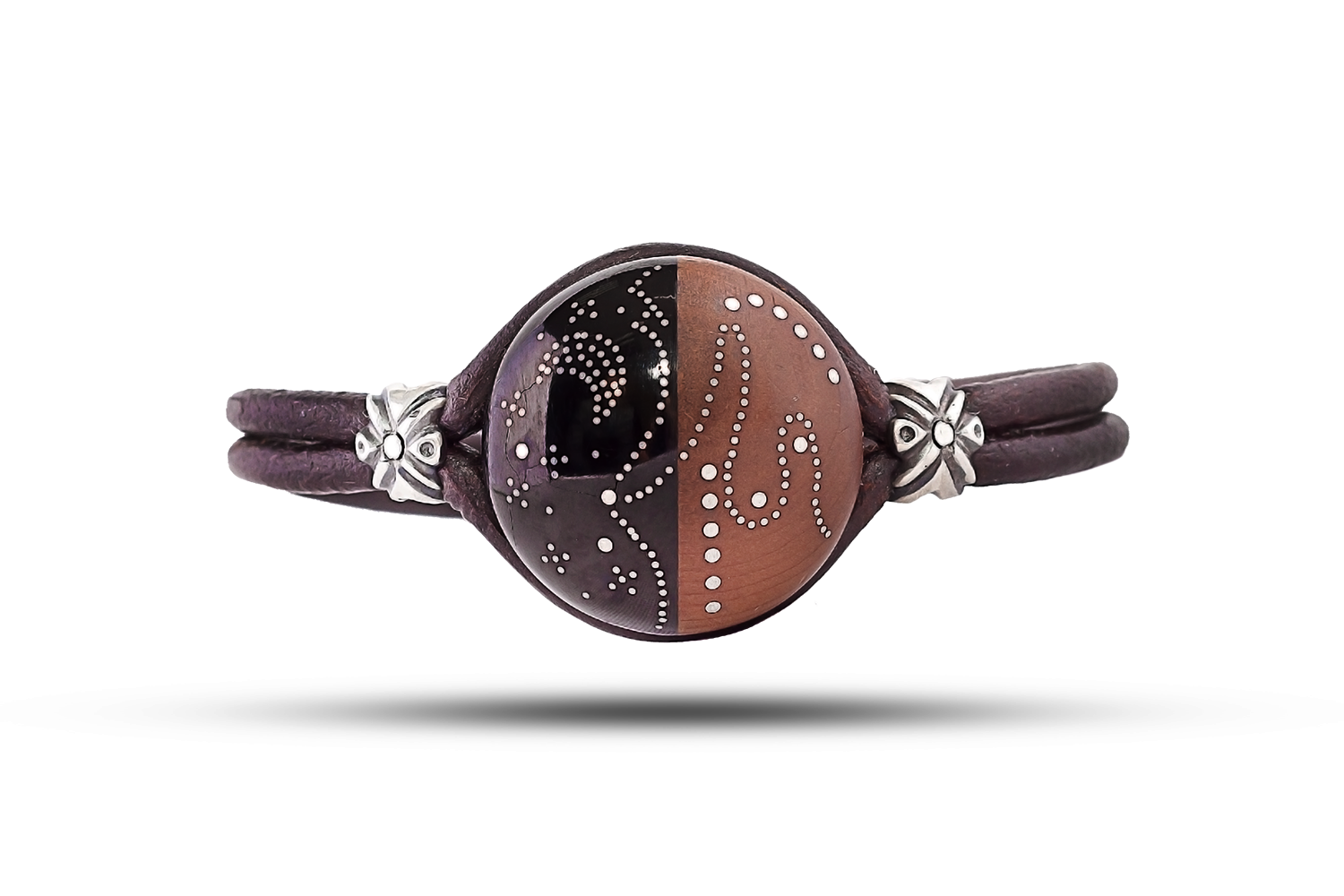 Bracelet in silver, jet and wood