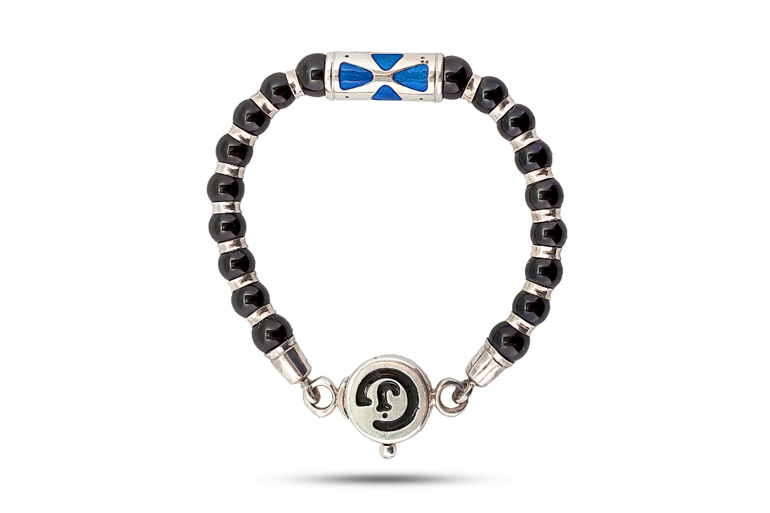 Bracelet in jet and silver 6 mm