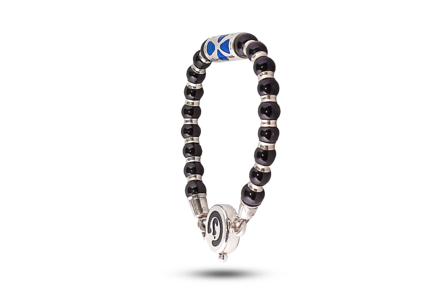 Bracelet in jet and silver 6 mm