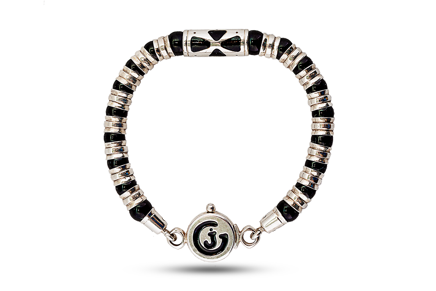 Bracelet in jet and silver 6 mm