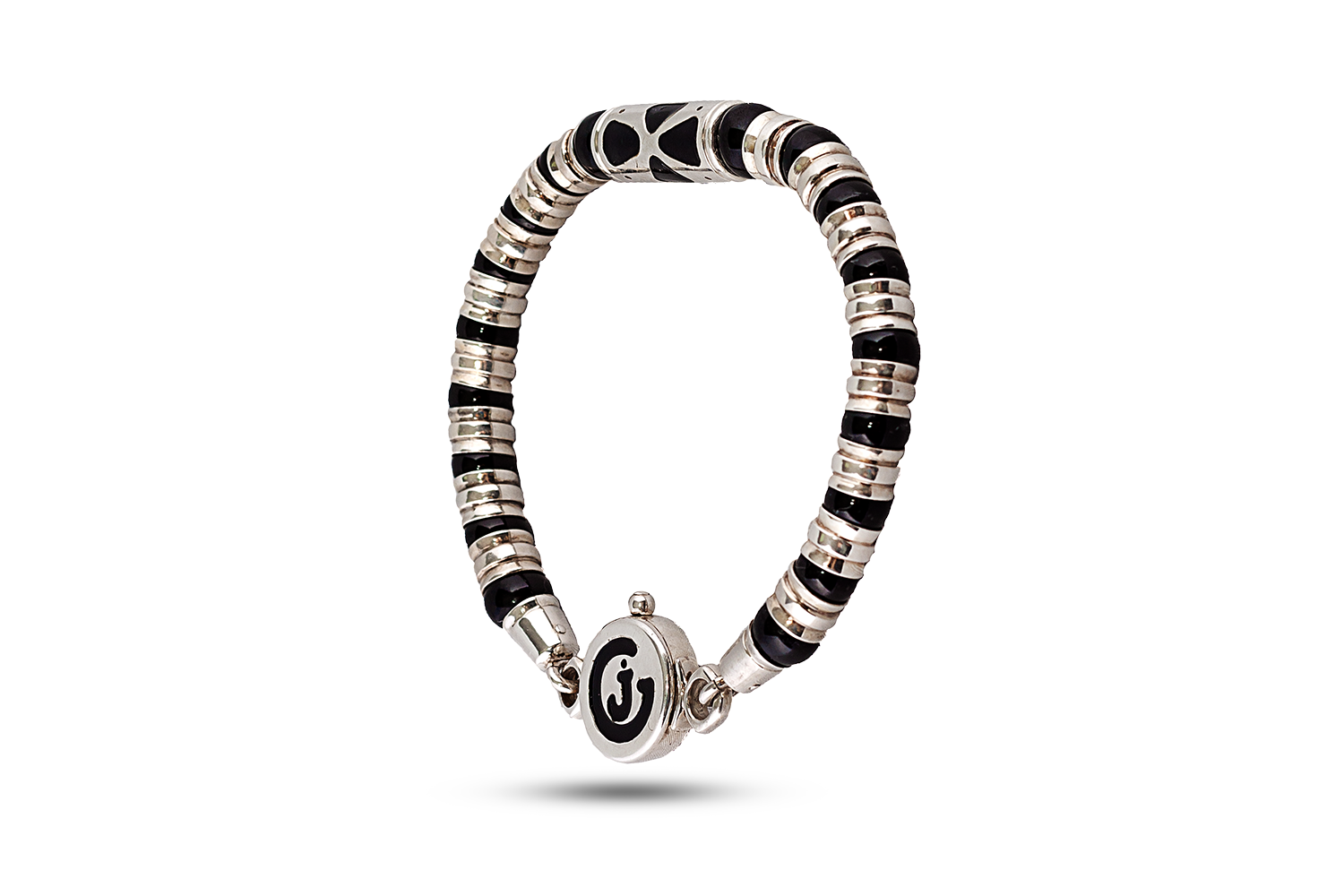Bracelet in jet and silver 6 mm