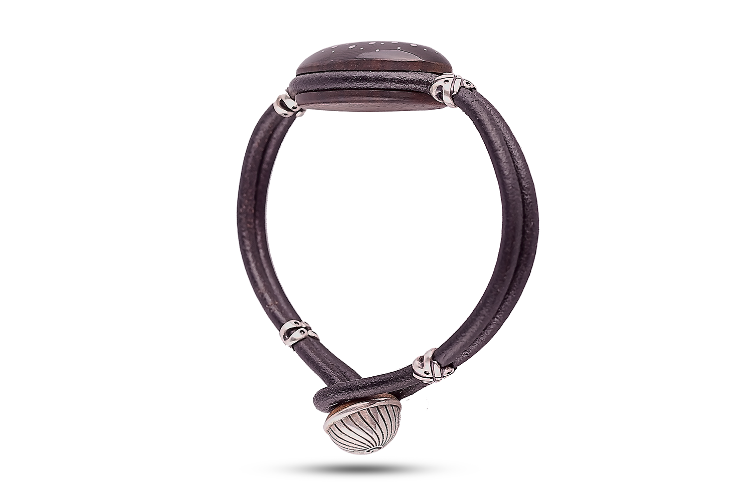 Bracelet in leather, silver and jet