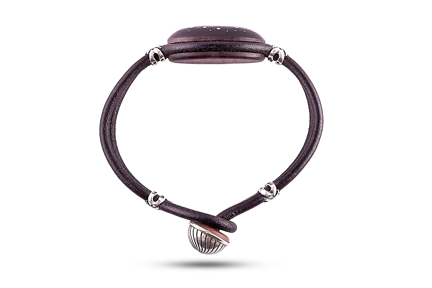 Bracelet in leather, silver and jet