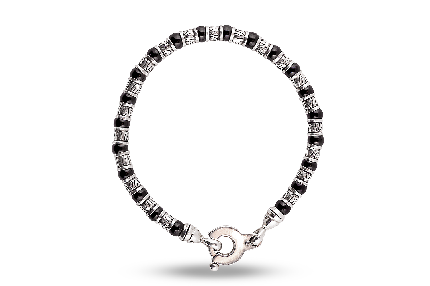 Bracelet in jet and silver 4 mm