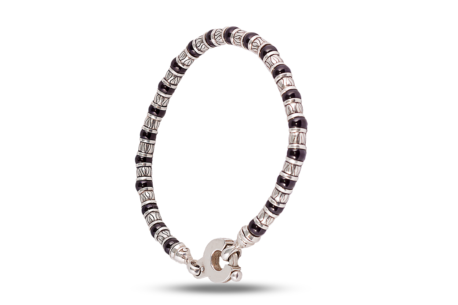 Bracelet in jet and silver 4 mm