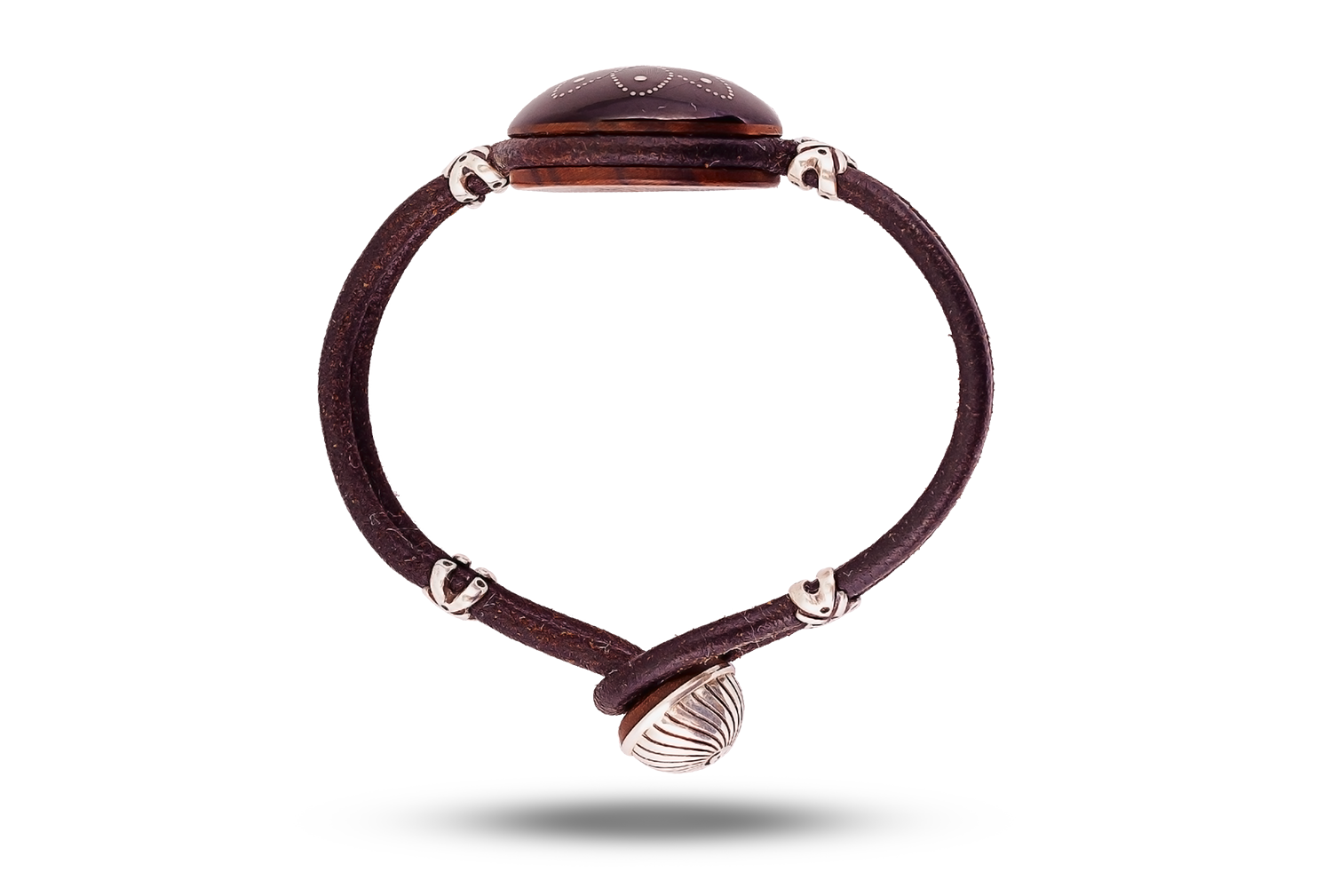 Bracelet in leather, silver and jet