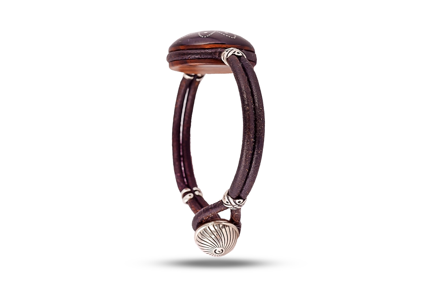 Bracelet in leather, silver and jet