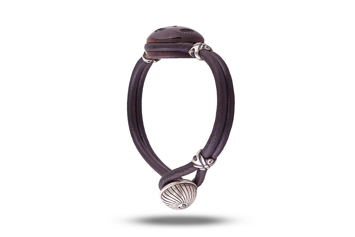 Bracelet in leather, silver and jet