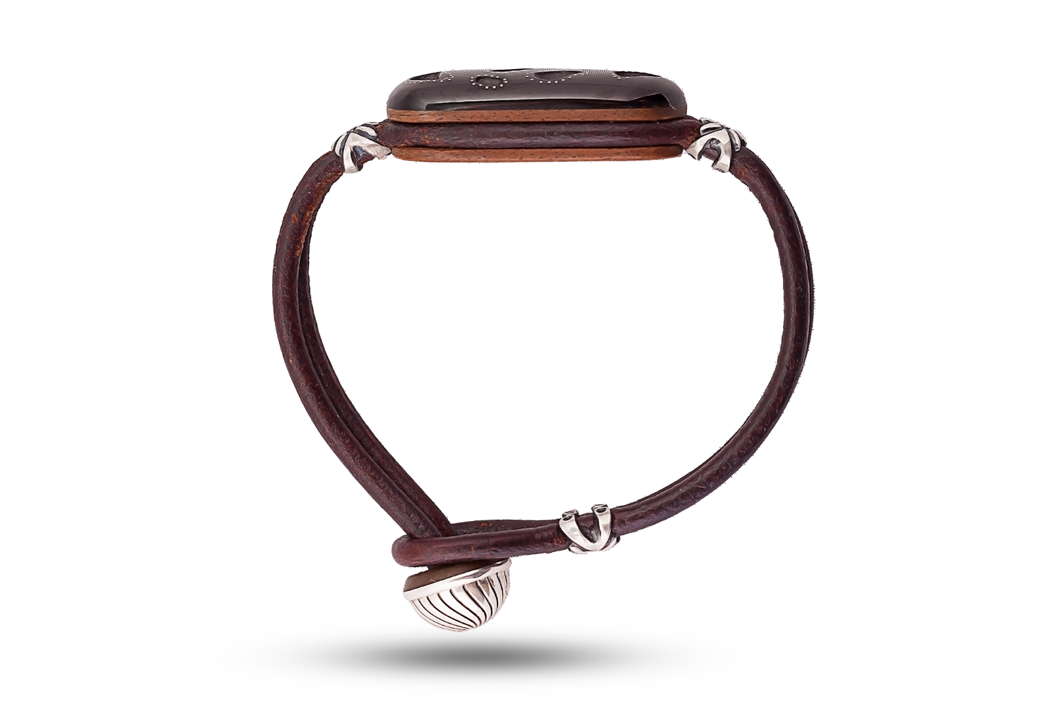 Bracelet in leather, silver and jet