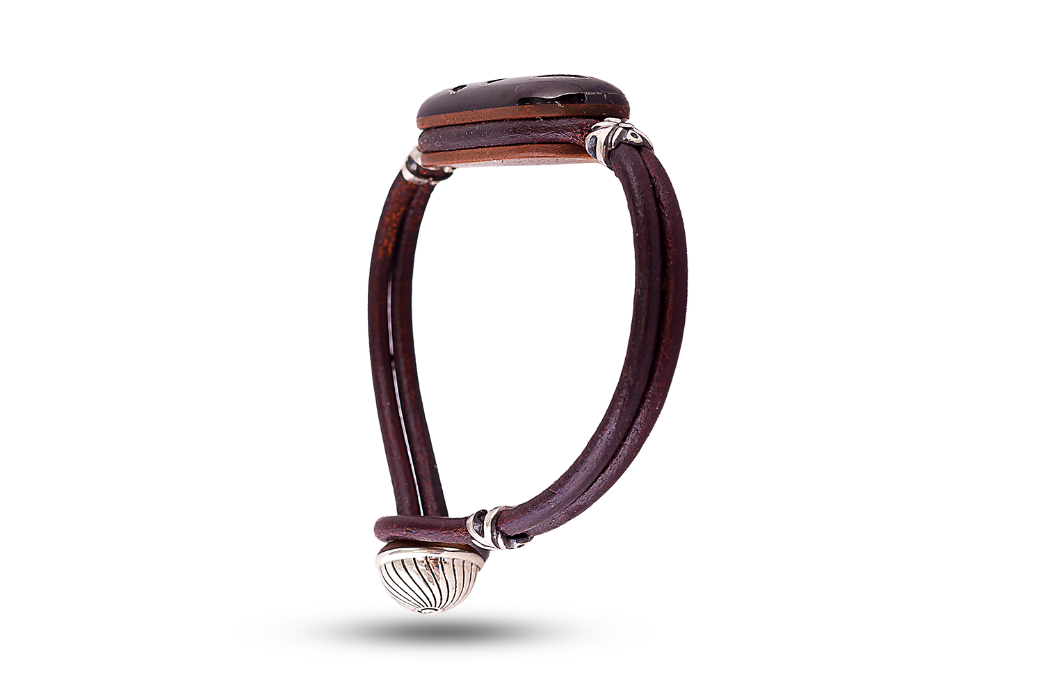 Bracelet in leather, silver and jet