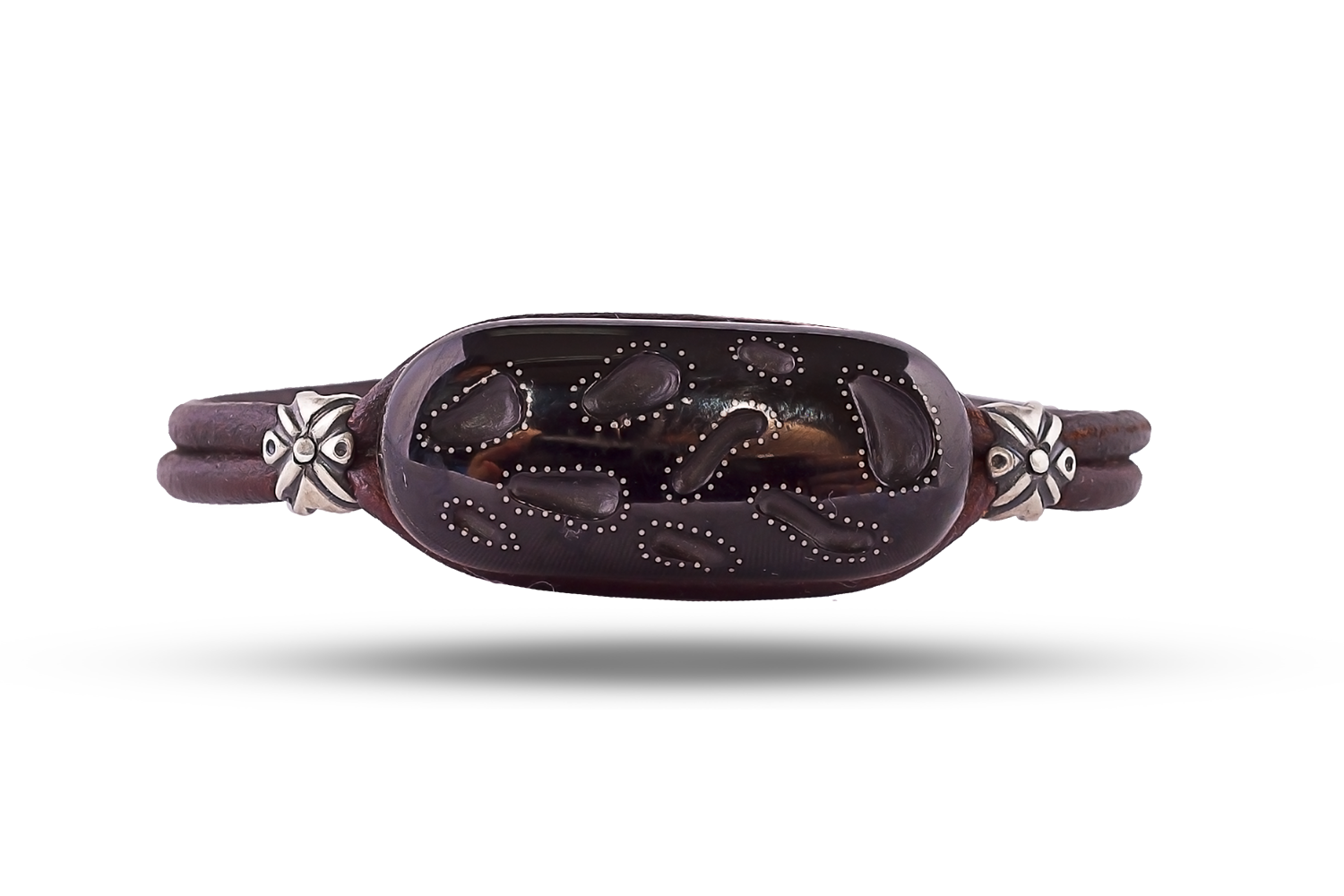 Bracelet in leather, silver and jet
