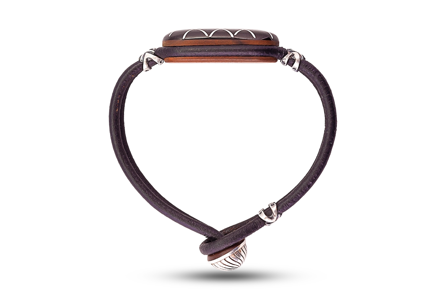 Bracelet in leather, silver and jet
