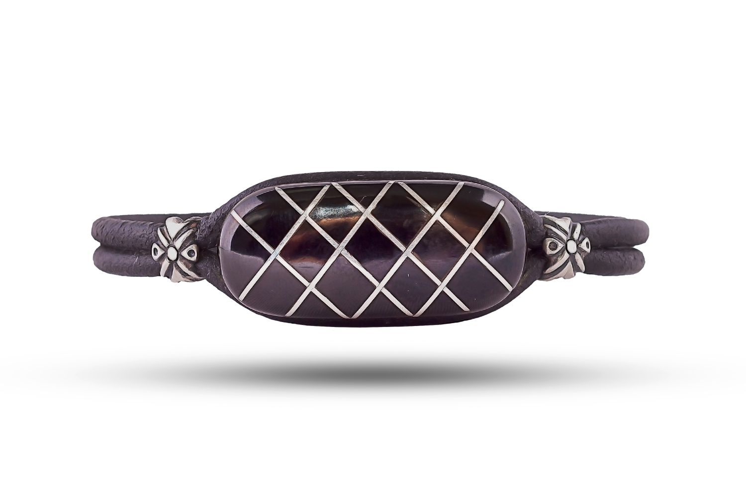 Bracelet in leather, silver and jet