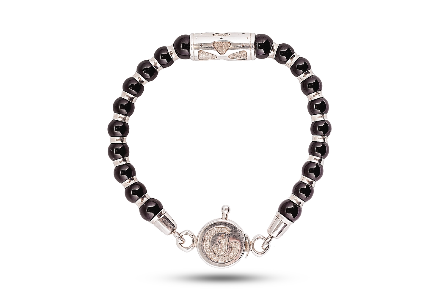 Bracelet in jet and silver 6 mm