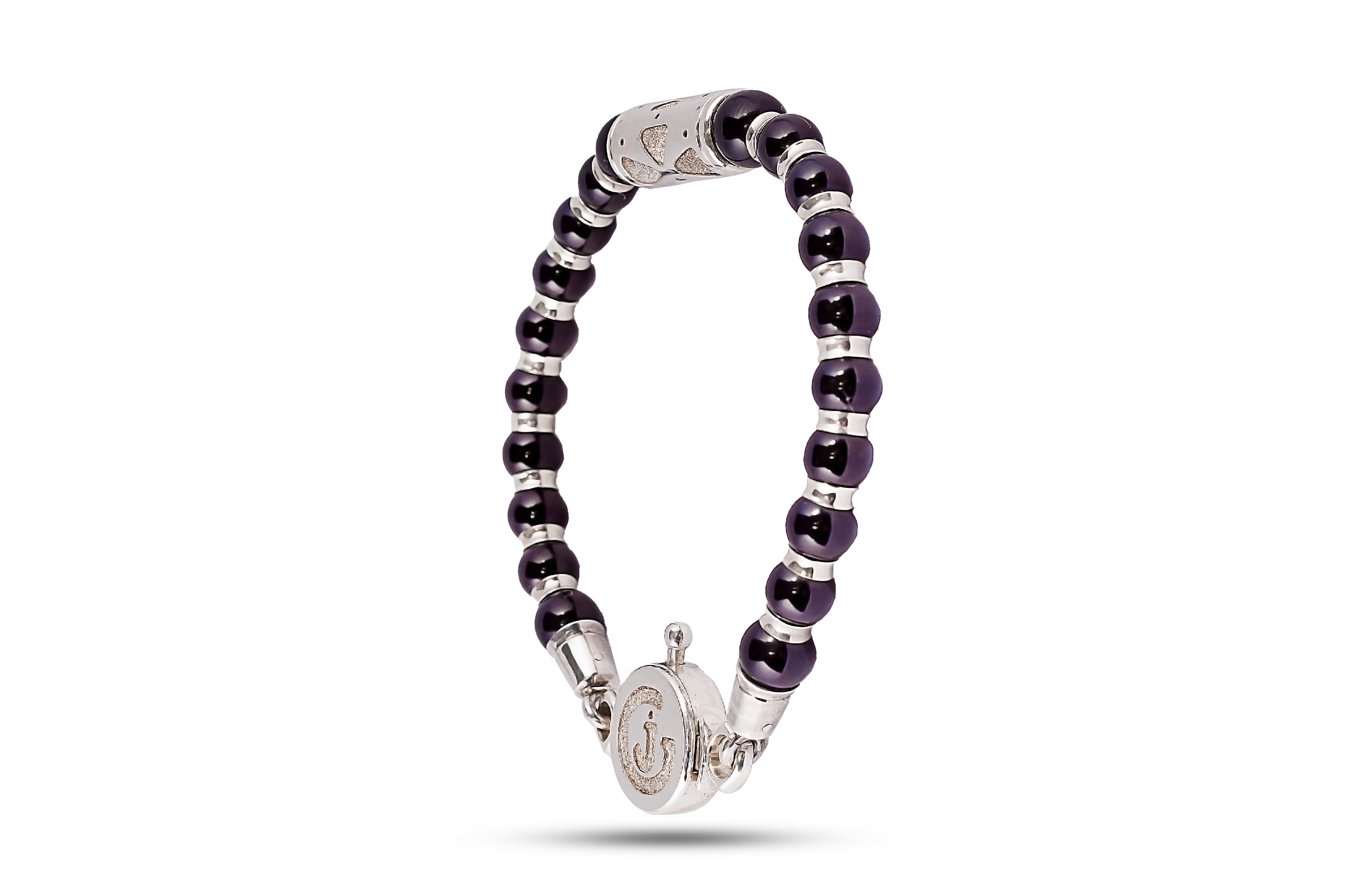 Bracelet in jet and silver 6 mm